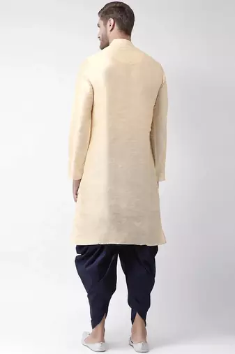 Light golden embroidered dupion art silk kurta set