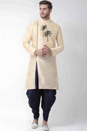 Light golden embroidered dupion art silk kurta set