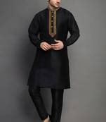 Black embroidered dupion art silk kurta set