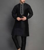 Black embroidered dupion art silk kurta set