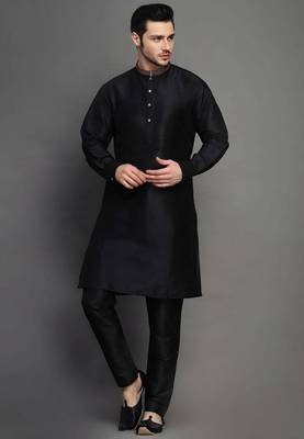 Black embroidered dupion art silk kurta set 1