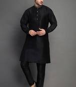 Black embroidered dupion art silk kurta set