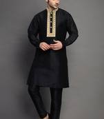 Black embroidered dupion art silk kurta set