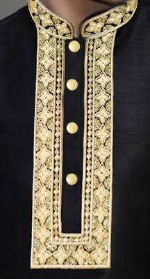 Black embroidered dupion art silk kurta set 2