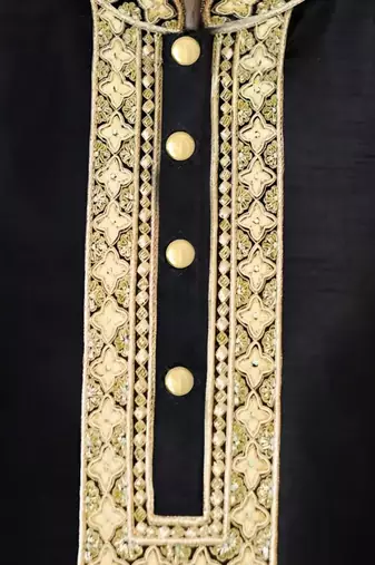 Black embroidered dupion art silk kurta set