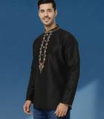 Black embroidered dupion art silk kurta 