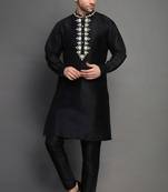 Black embroidered dupion art silk kurta set