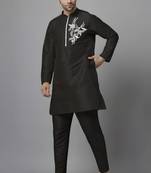Black embroidered dupion art silk kurta set