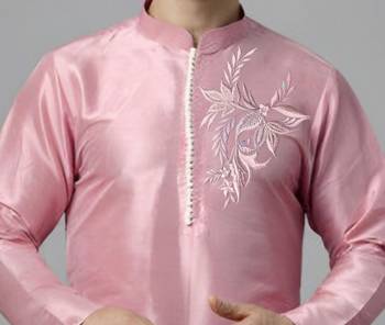 Pink embroidered dupion art silk kurta set 2