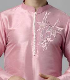 Pink embroidered dupion art silk kurta set