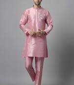 Pink embroidered dupion art silk kurta set