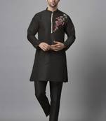 Black embroidered dupion art silk kurta set