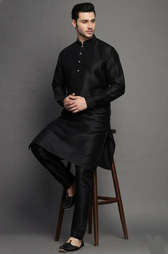 Black dupion art silk kurta set