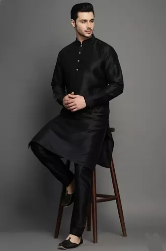 Black dupion art silk kurta set