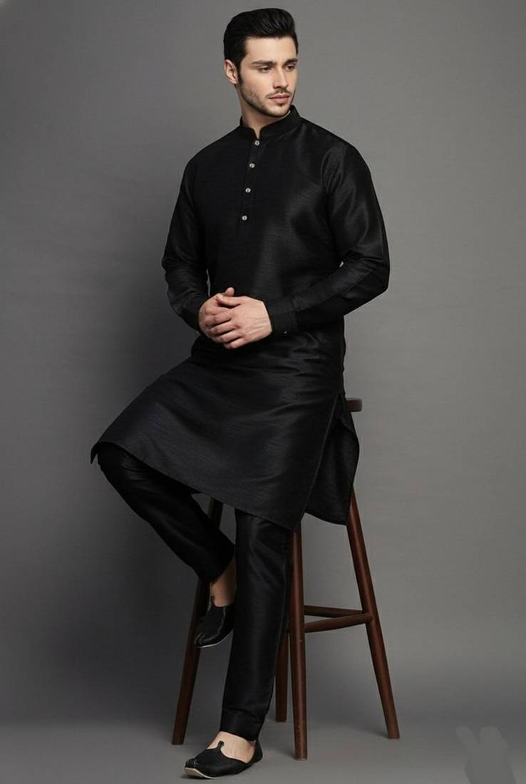 Black dupion art silk kurta set