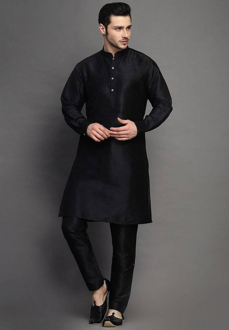 Black dupion art silk kurta set