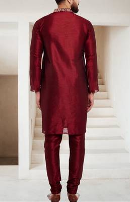 Maroon embroidered dupion art silk kurta set 2