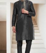 Black embroidered dupion art silk kurta set