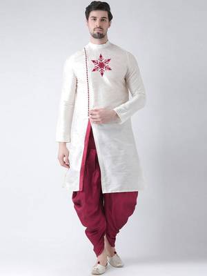 White embroidered dupion art silk kurta set 1