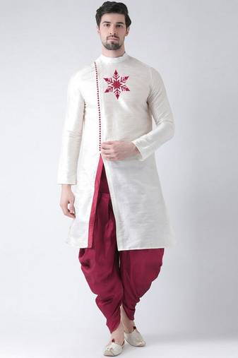 White embroidered dupion art silk kurta set
