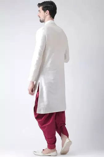 White embroidered dupion art silk kurta set