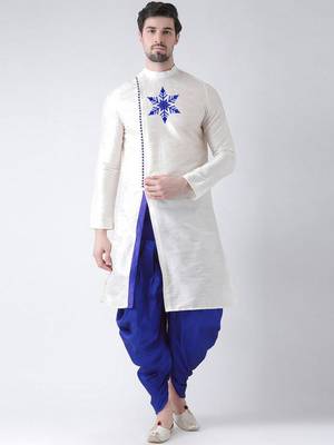White embroidered dupion art silk kurta set 1