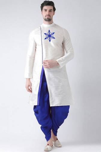 White embroidered dupion art silk kurta set