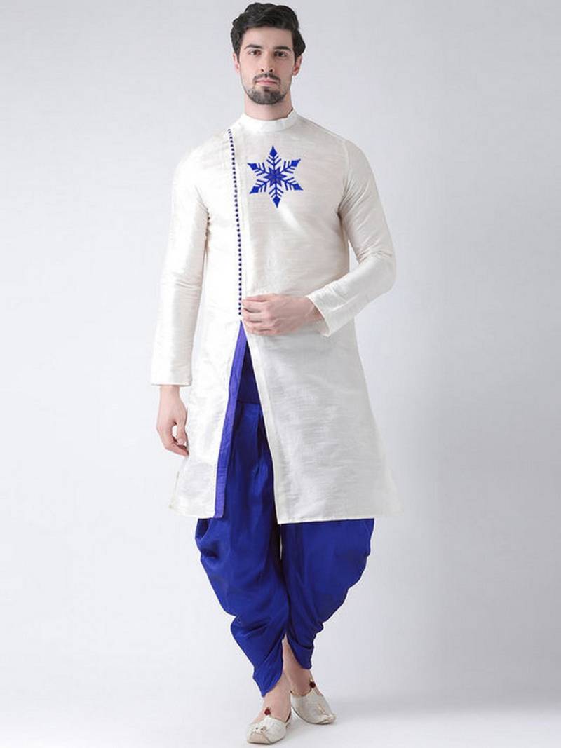 White embroidered dupion art silk kurta set