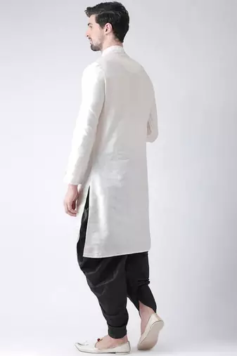 White embroidered dupion art silk kurta set