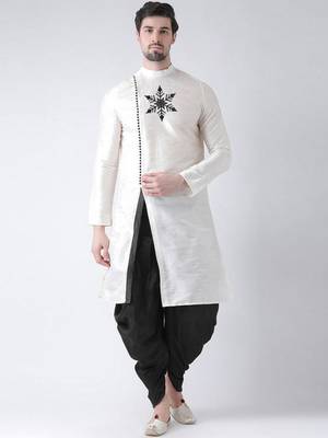 White embroidered dupion art silk kurta set 1