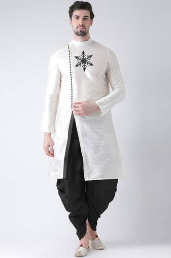 White embroidered dupion art silk kurta set