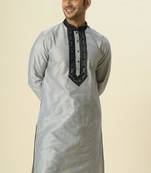 Grey embroidered dupion art silk kurta set