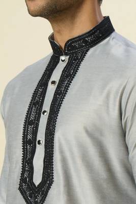 Grey embroidered dupion art silk kurta set 3