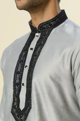 Grey embroidered dupion art silk kurta set