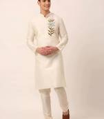 Cream embroidered dupion art silk kurta set