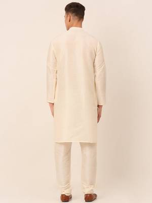 Cream embroidered dupion art silk kurta set 3