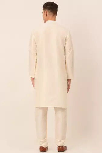 Cream embroidered dupion art silk kurta set