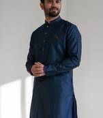 Navy embroidered dupion art silk kurta set