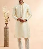 Cream embroidered dupion art silk kurta set