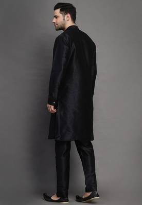Black embroidered dupion art silk kurta set 2