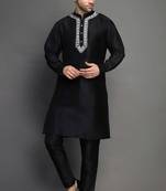 Black embroidered dupion art silk kurta set