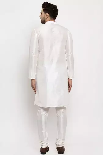 White embroidered dupion art silk kurta set