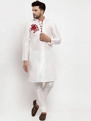 White embroidered dupion art silk kurta set 1