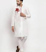 White embroidered dupion art silk kurta set