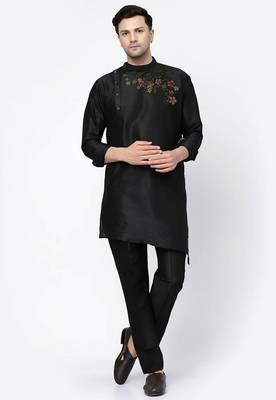 Black embroidered dupion art silk kurta set 1