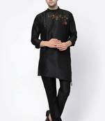 Black embroidered dupion art silk kurta set