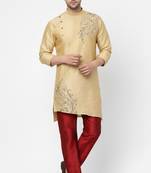 Light golden embroidered dupion art silk kurta set