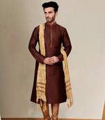 Brown embroidered dupion art silk kurta set