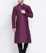 Purple embroidered dupion art silk kurta set