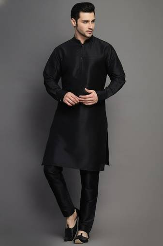 White  embroidered dupion art silk kurta set